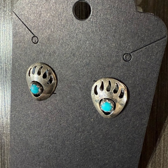 Jewelry - BEAR PAW TURQUOISE STERLING SILVER EARRINGS NAVAJO